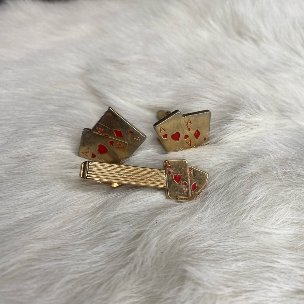 Vintage Swank Ace Casino Cufflinks and Tie Clip